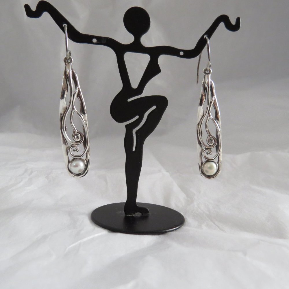 Sterling Silver Free Form Freshwater Pearl Drop Dangle Earrings